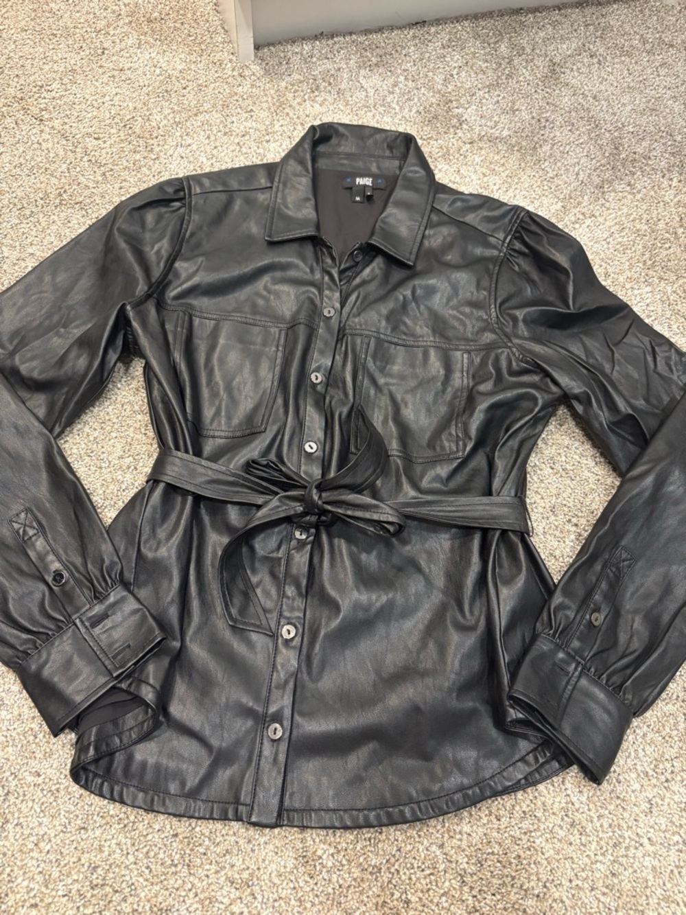 PAIGE Belize Faux  Leather Shacket Black Medium - Picture 3 of 5